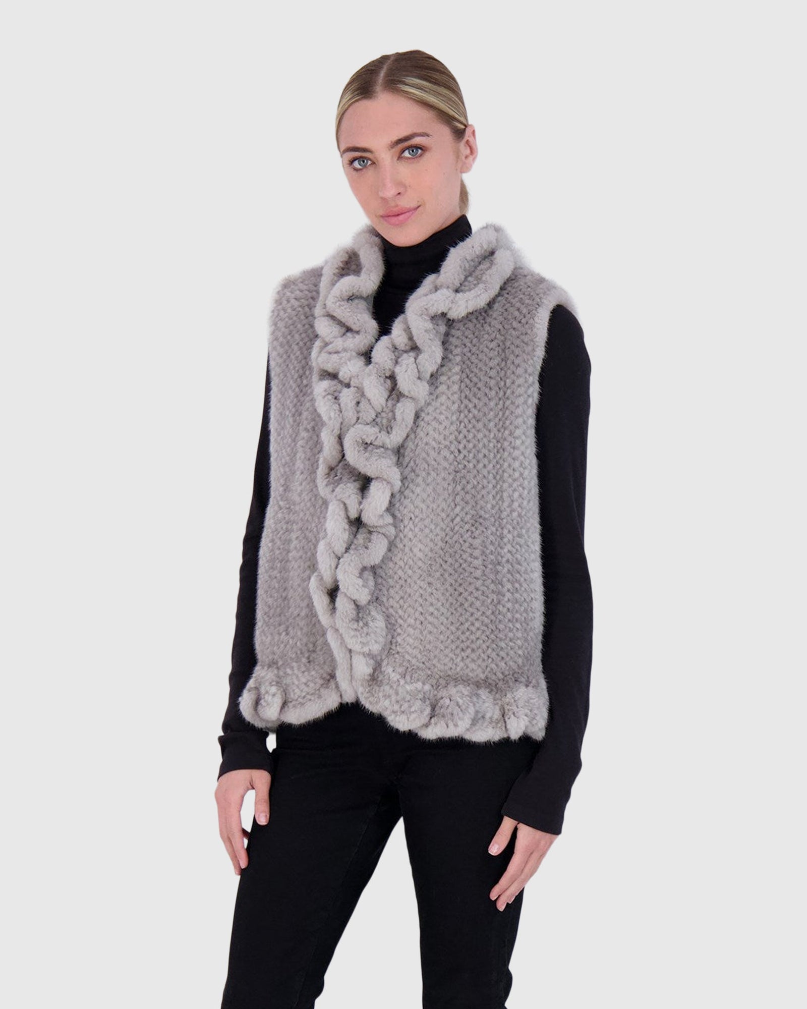 Knit Mink Ruffle Vest | Sapphire