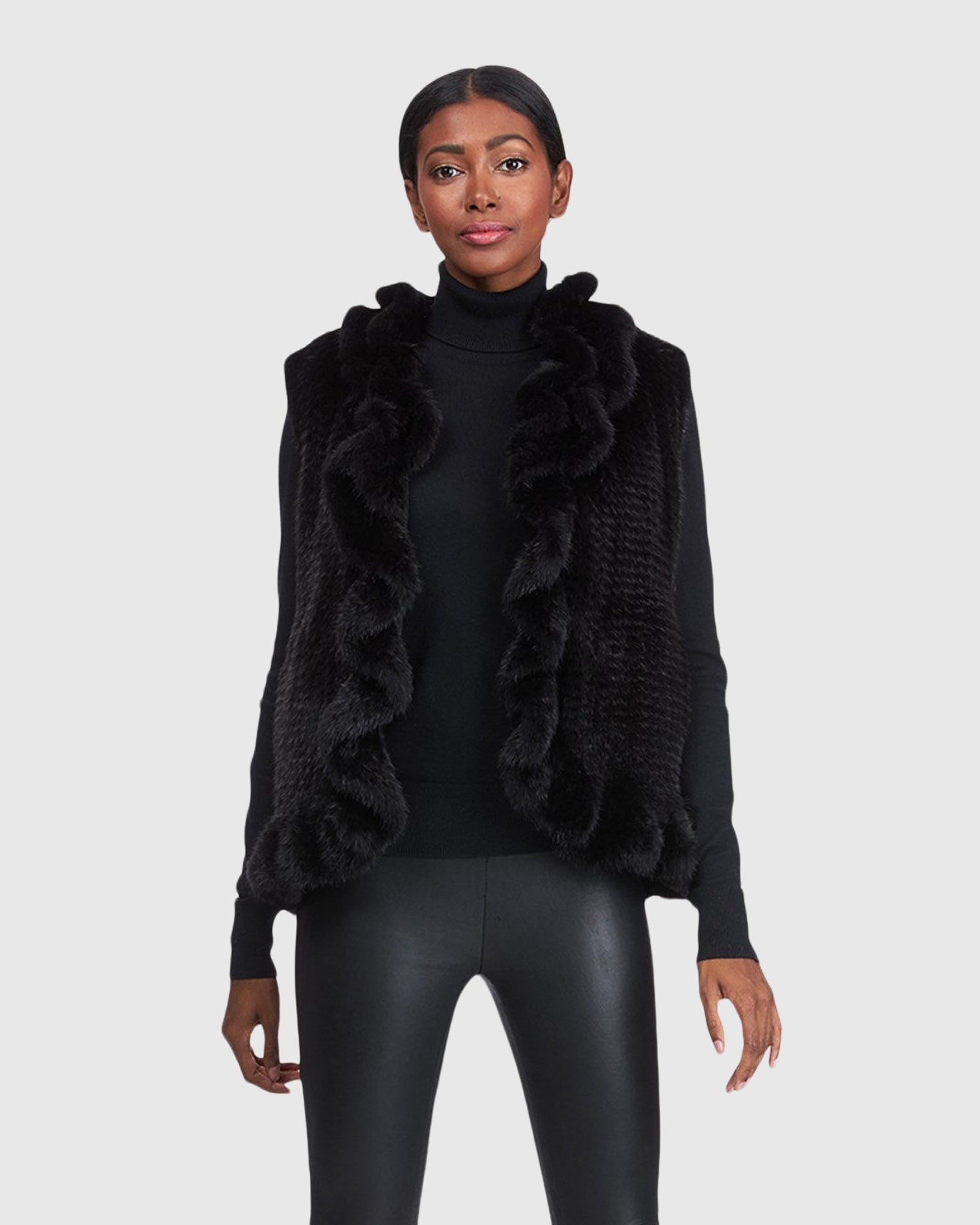 Knit Mink Ruffle Vest | Black