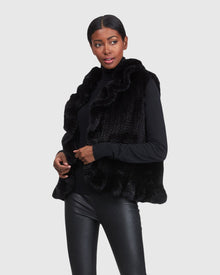 Knit Mink Ruffle Vest | Black