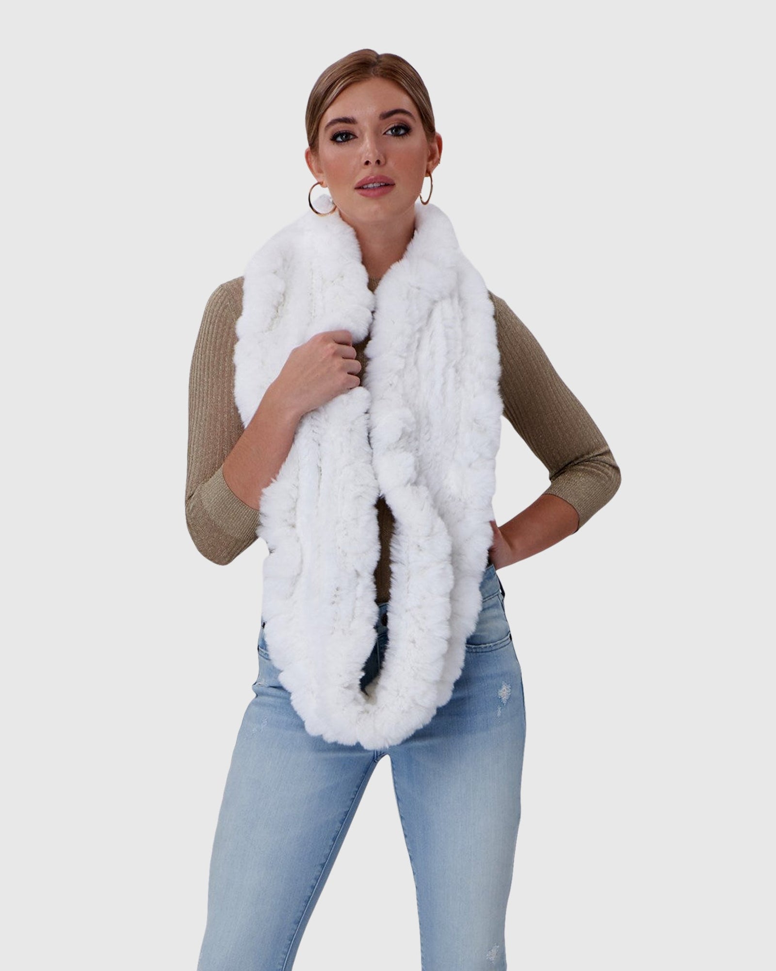 Knit Rex Rabbit Infinity Scarf | Bleached White