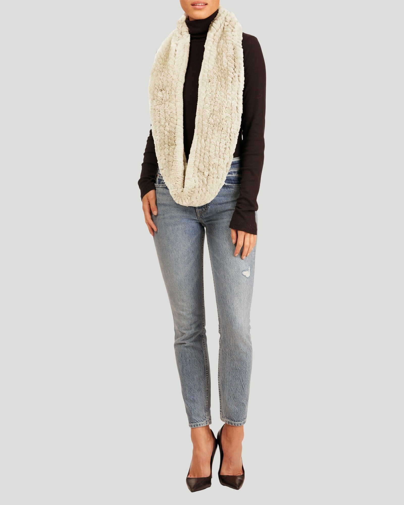 Knit Rex Rabbit Infinity Scarf | Women | Beige