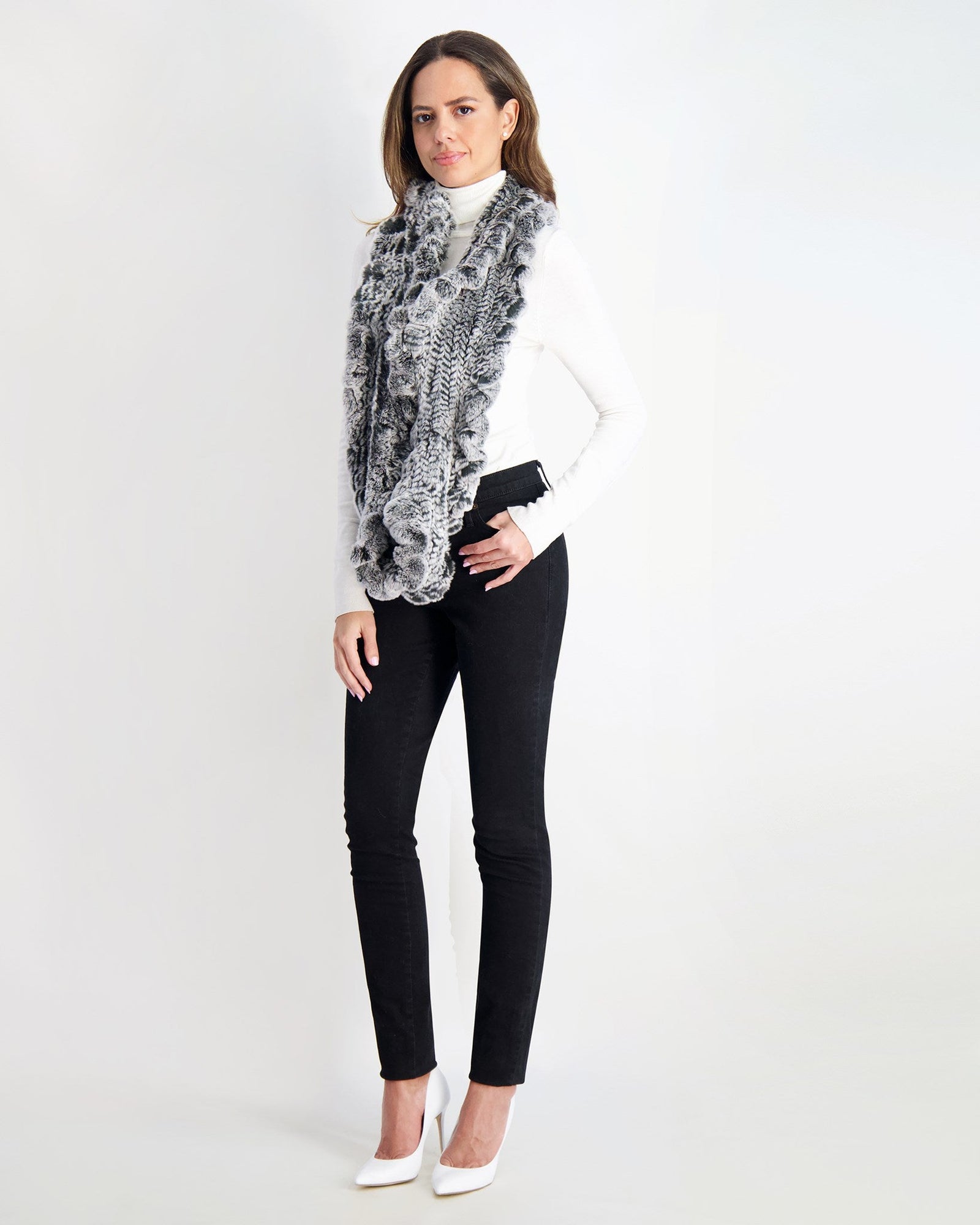 Knit Rex Rabbit Infinity Scarf | Women | Black Snowtop