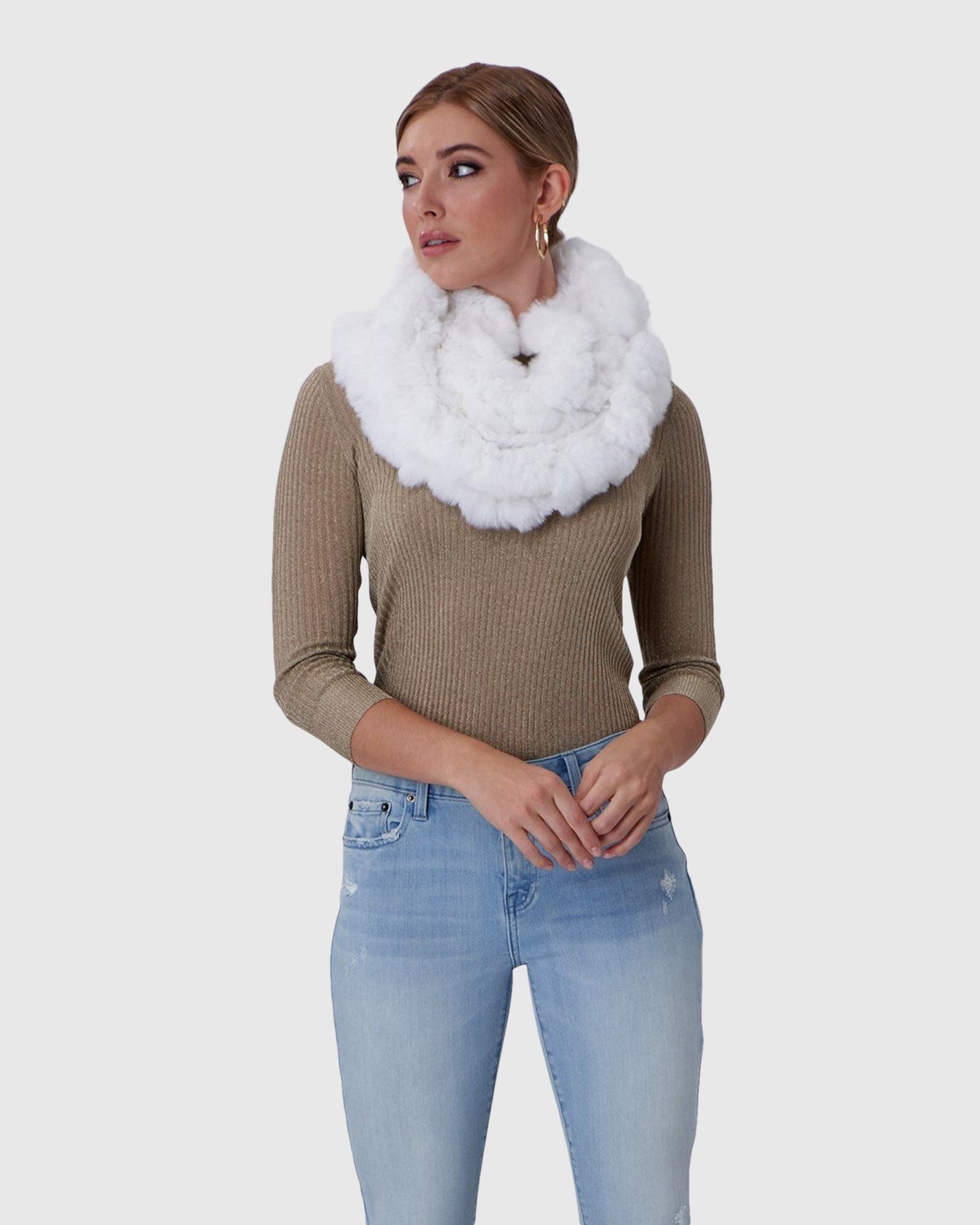 Knit Rex Rabbit Infinity Scarf | Bleached White