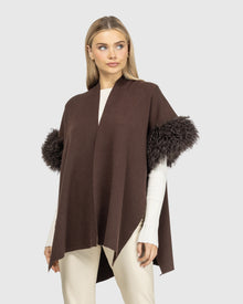Knit Vest With Select Mongolian Shearling Lamb Trim (Tg) | Brown