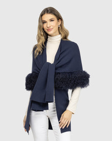 Knit Vest With Select Mongolian Shearling Lamb Trim (Tg) | Navy