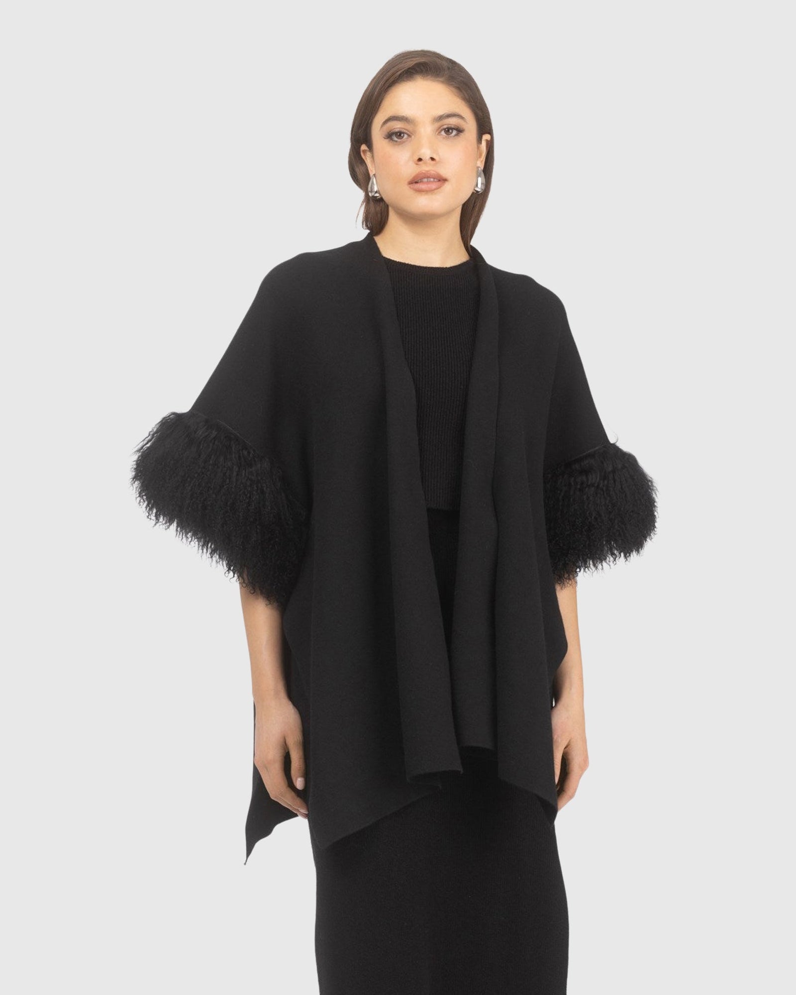 Knit Vest With Select Mongolian Shearling Lamb Trim (Tg) | Black