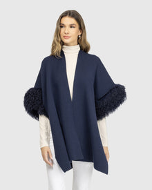 Knit Vest With Select Mongolian Shearling Lamb Trim (Tg) | Navy