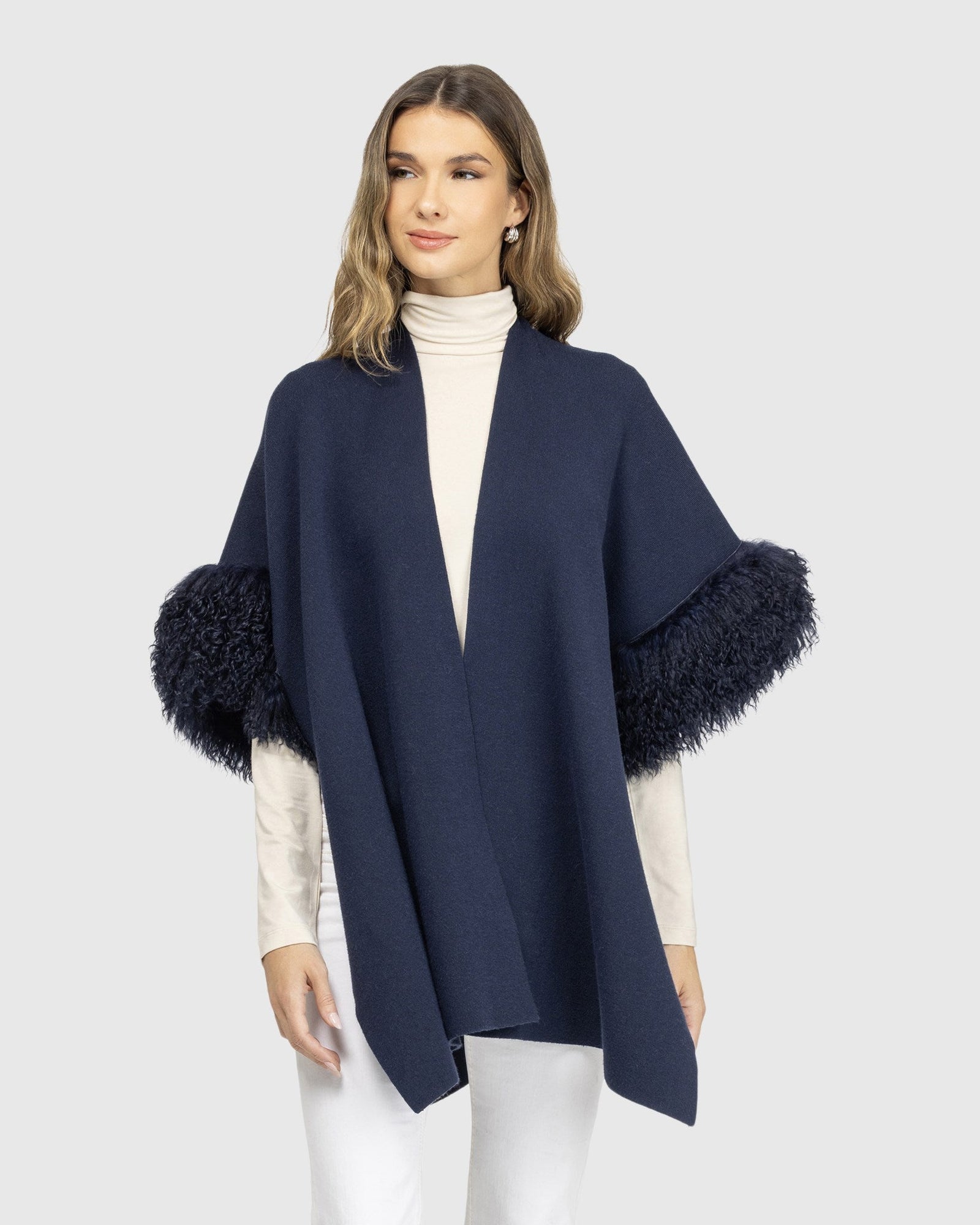 Knit Vest With Select Mongolian Shearling Lamb Trim (Tg) | Navy