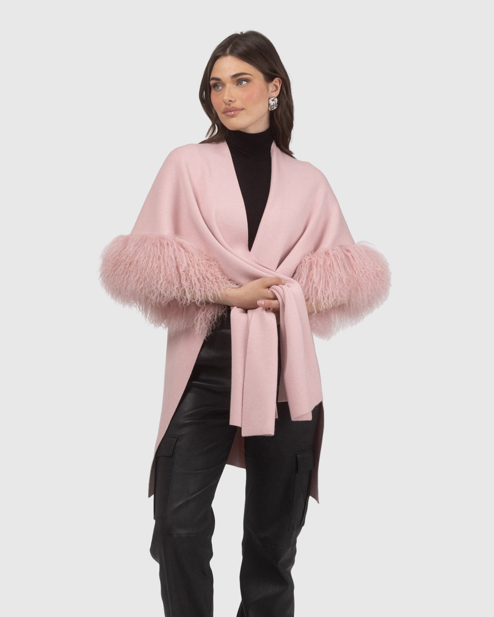 Knit Vest With Select Mongolian Shearling Lamb Trim (Tg) | Blush