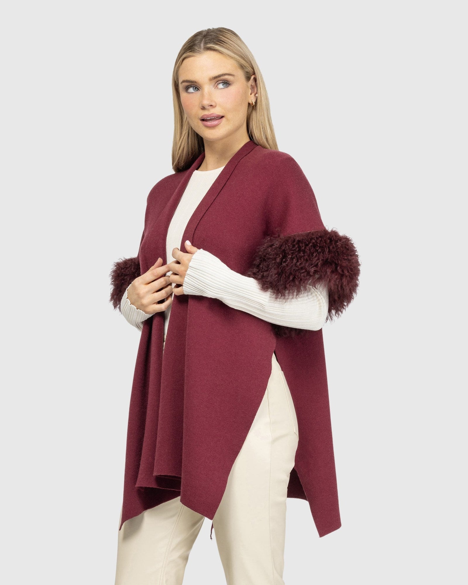 Knit Vest With Select Mongolian Shearling Lamb Trim (Tg) | Burgundy