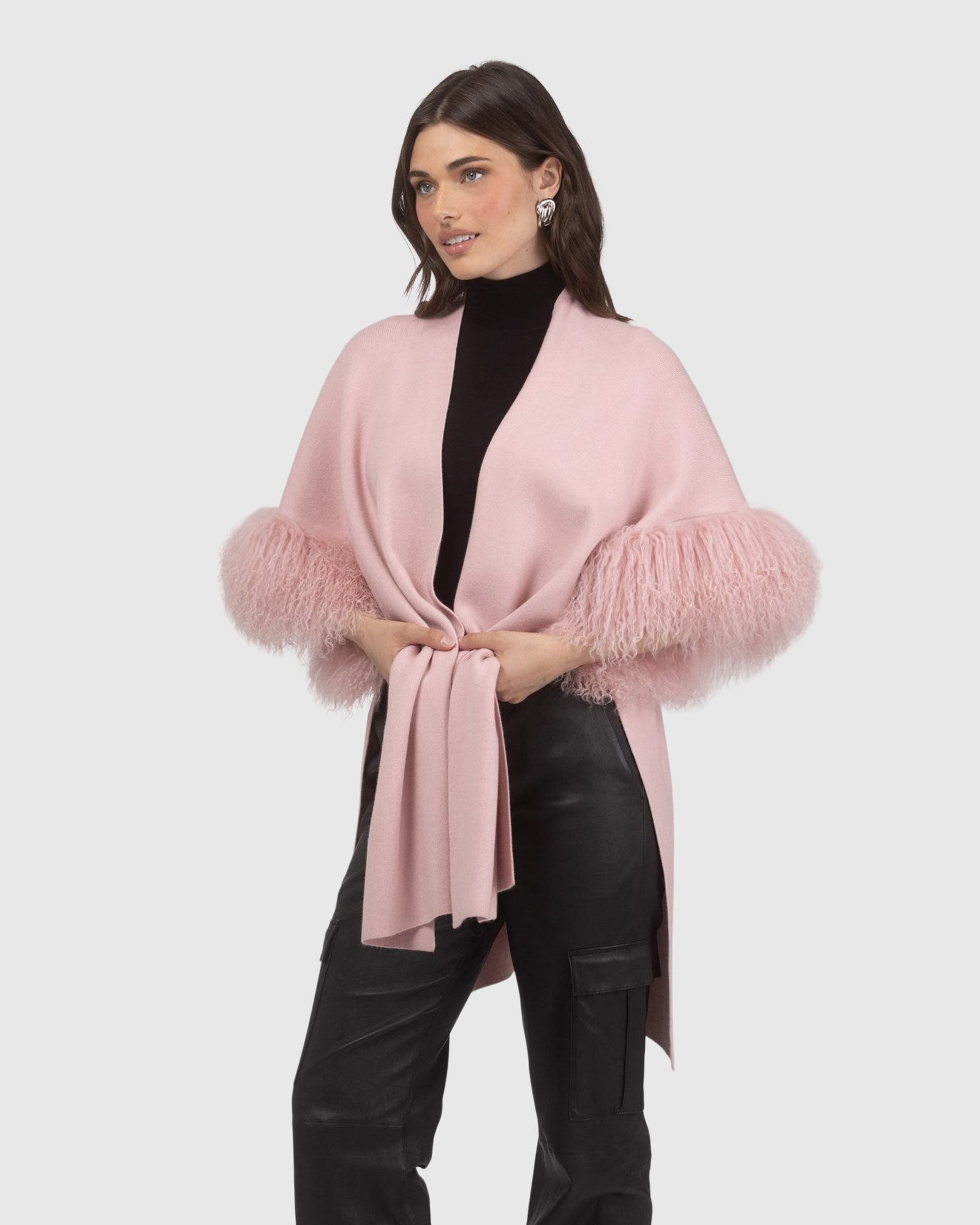 Knit Vest With Select Mongolian Shearling Lamb Trim (Tg) | Blush