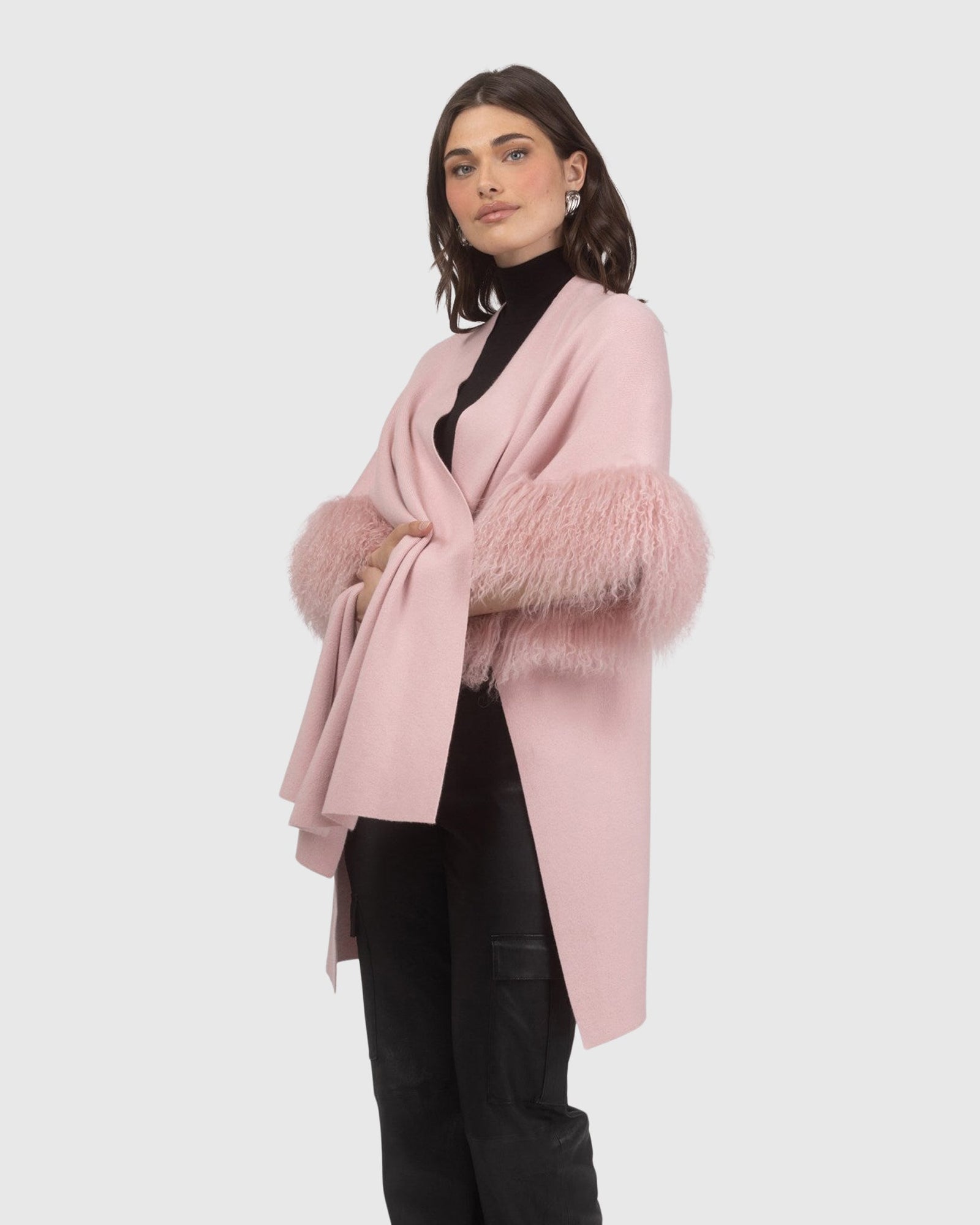 Knit Vest With Select Mongolian Shearling Lamb Trim (Tg) | Blush