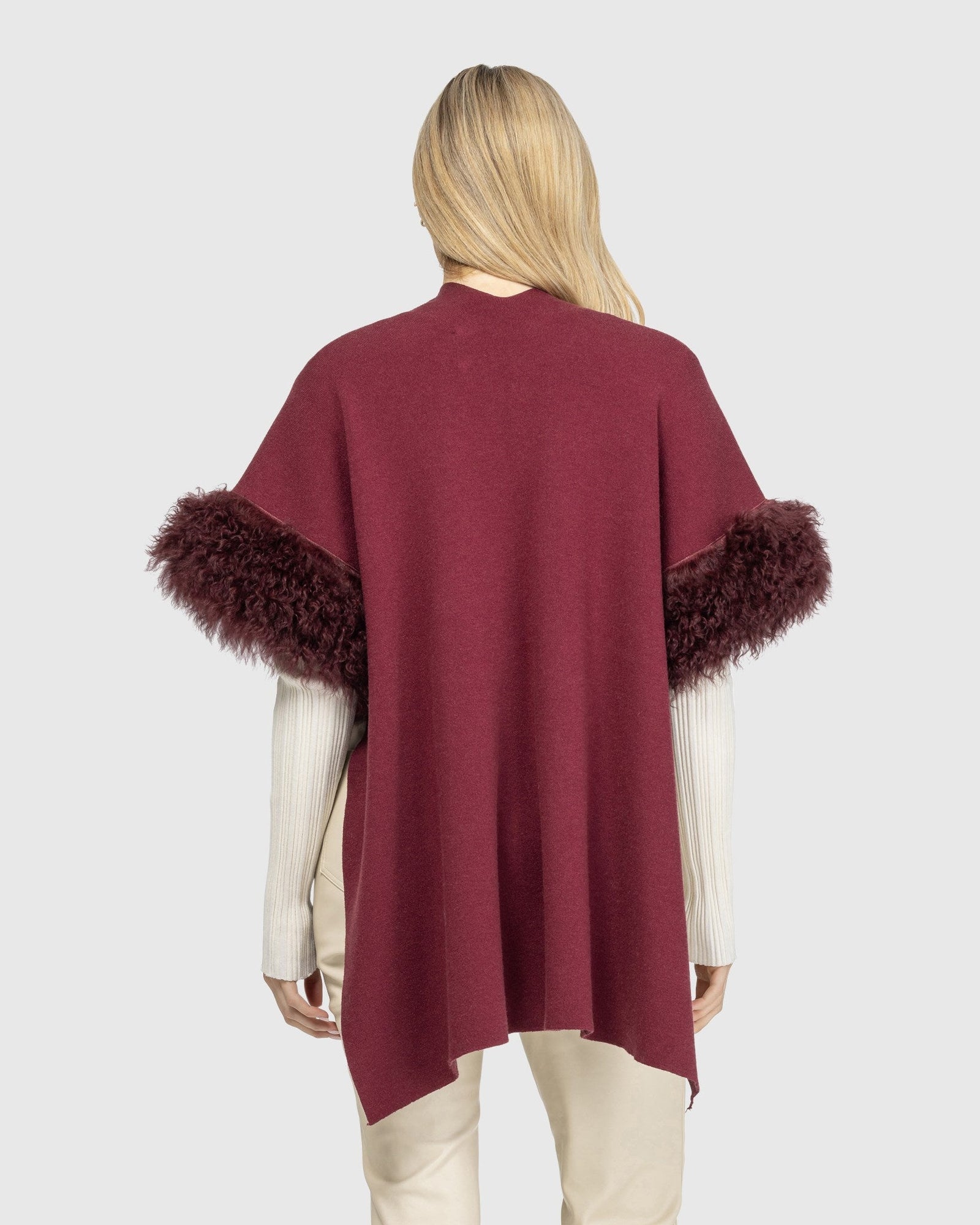 Knit Vest With Select Mongolian Shearling Lamb Trim (Tg) | Burgundy