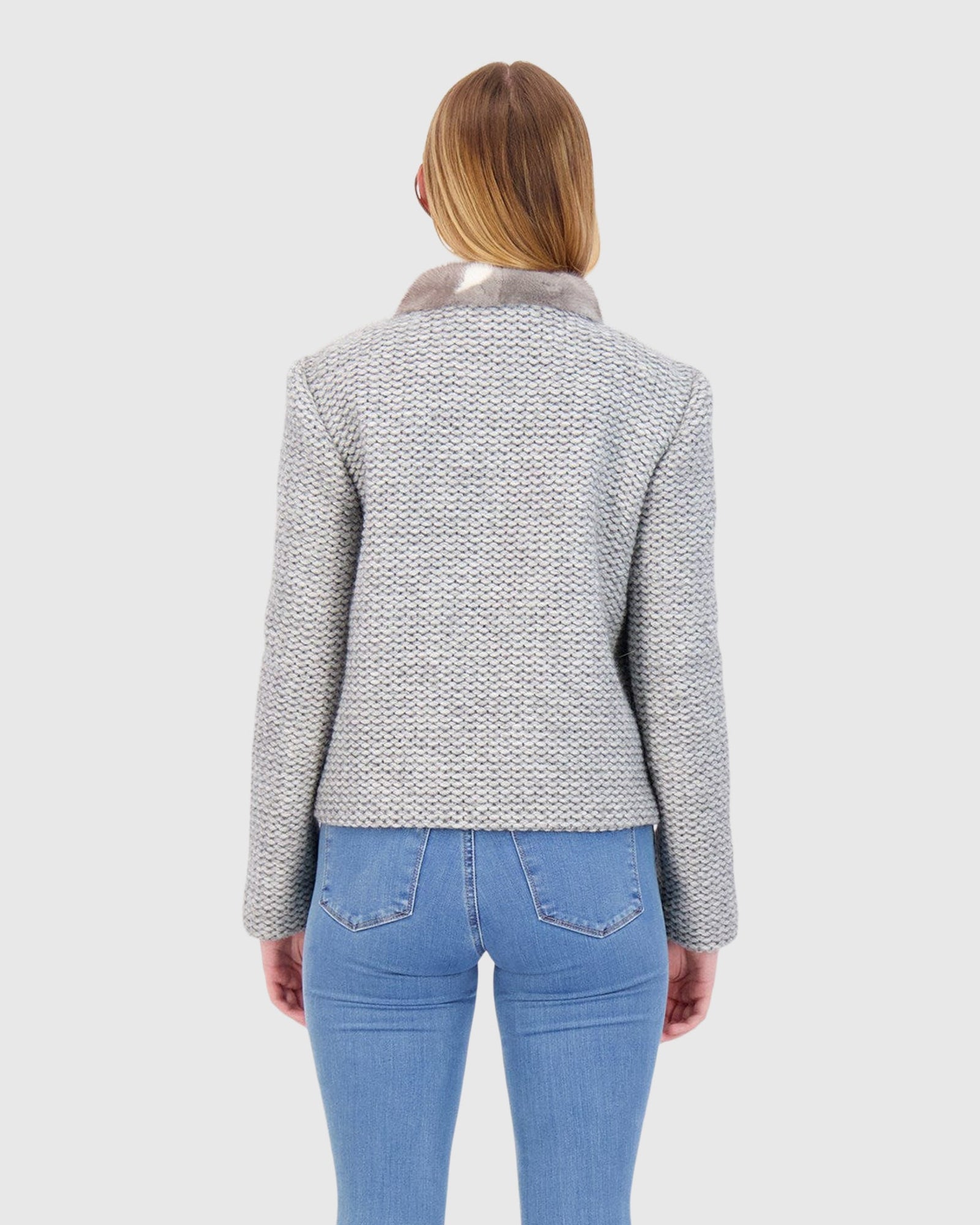 Knit Wool Jacket With Mink Front | Gray Military