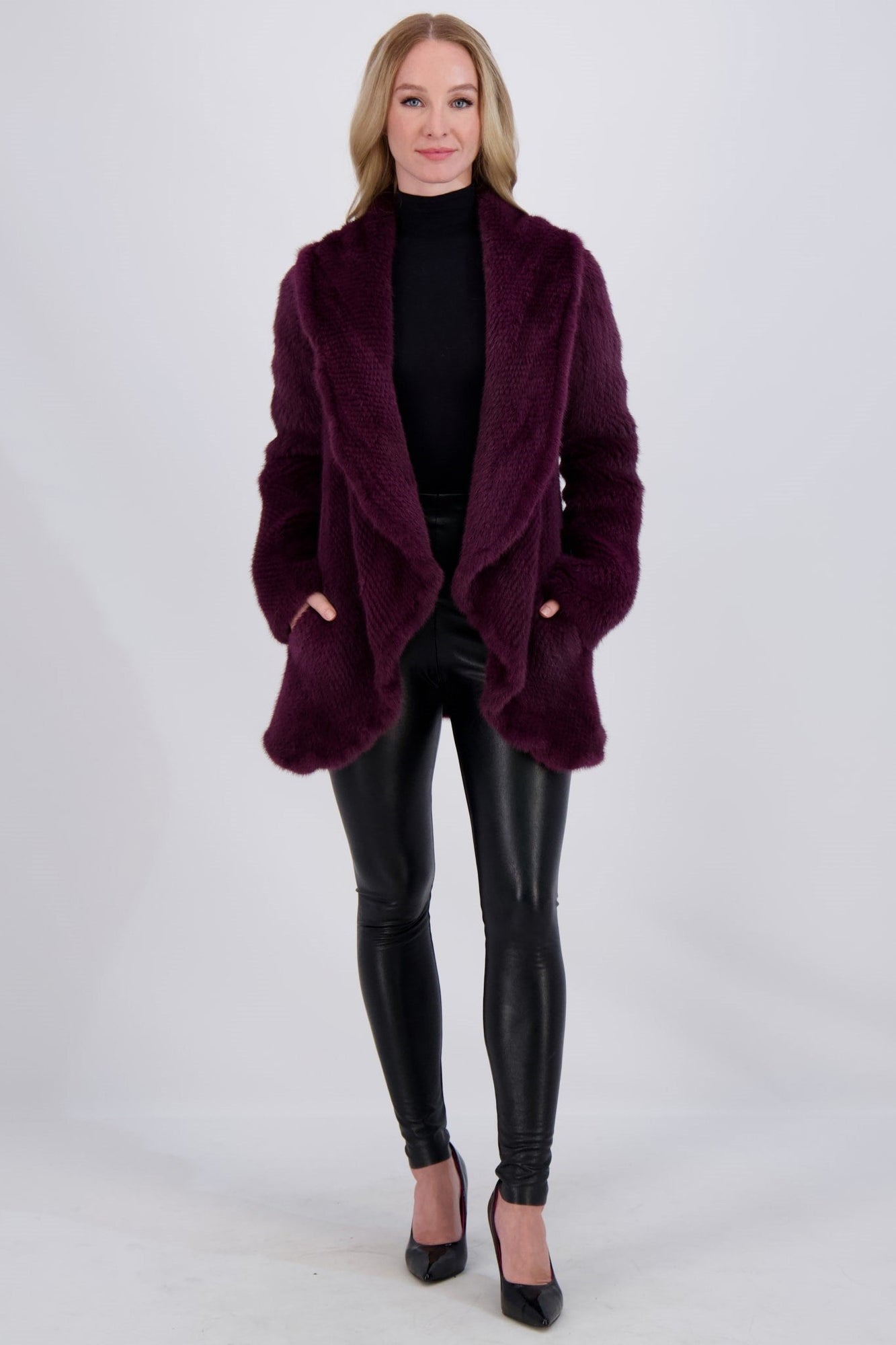 Knitted Mink Ruffle Jacket | Women | Bordeaux