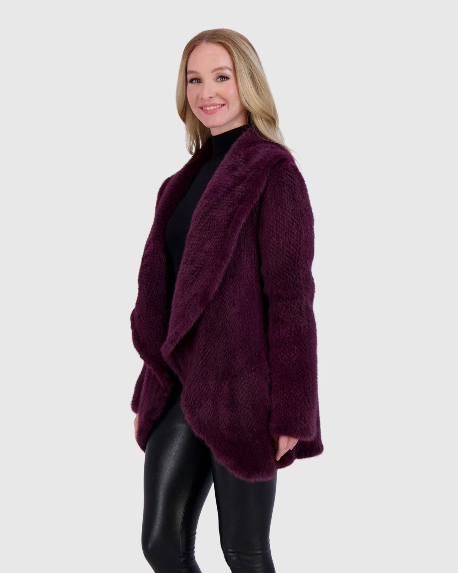 Knitted Mink Ruffle Jacket | Bordeaux
