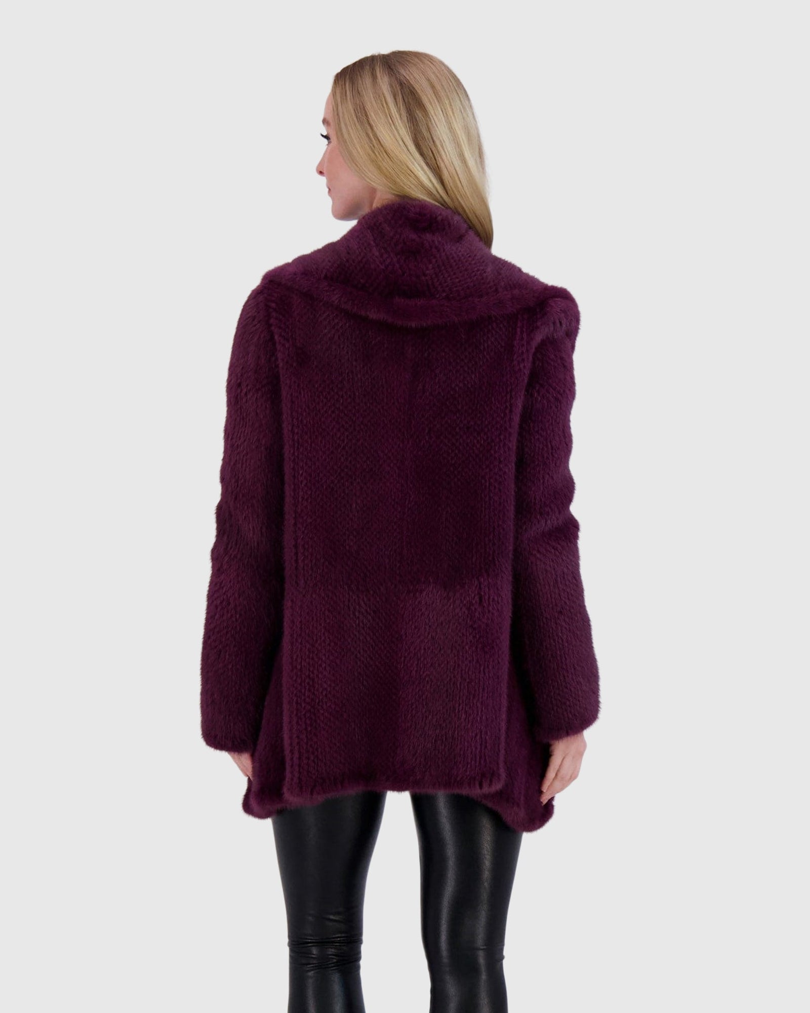 Knitted Mink Ruffle Jacket | Bordeaux