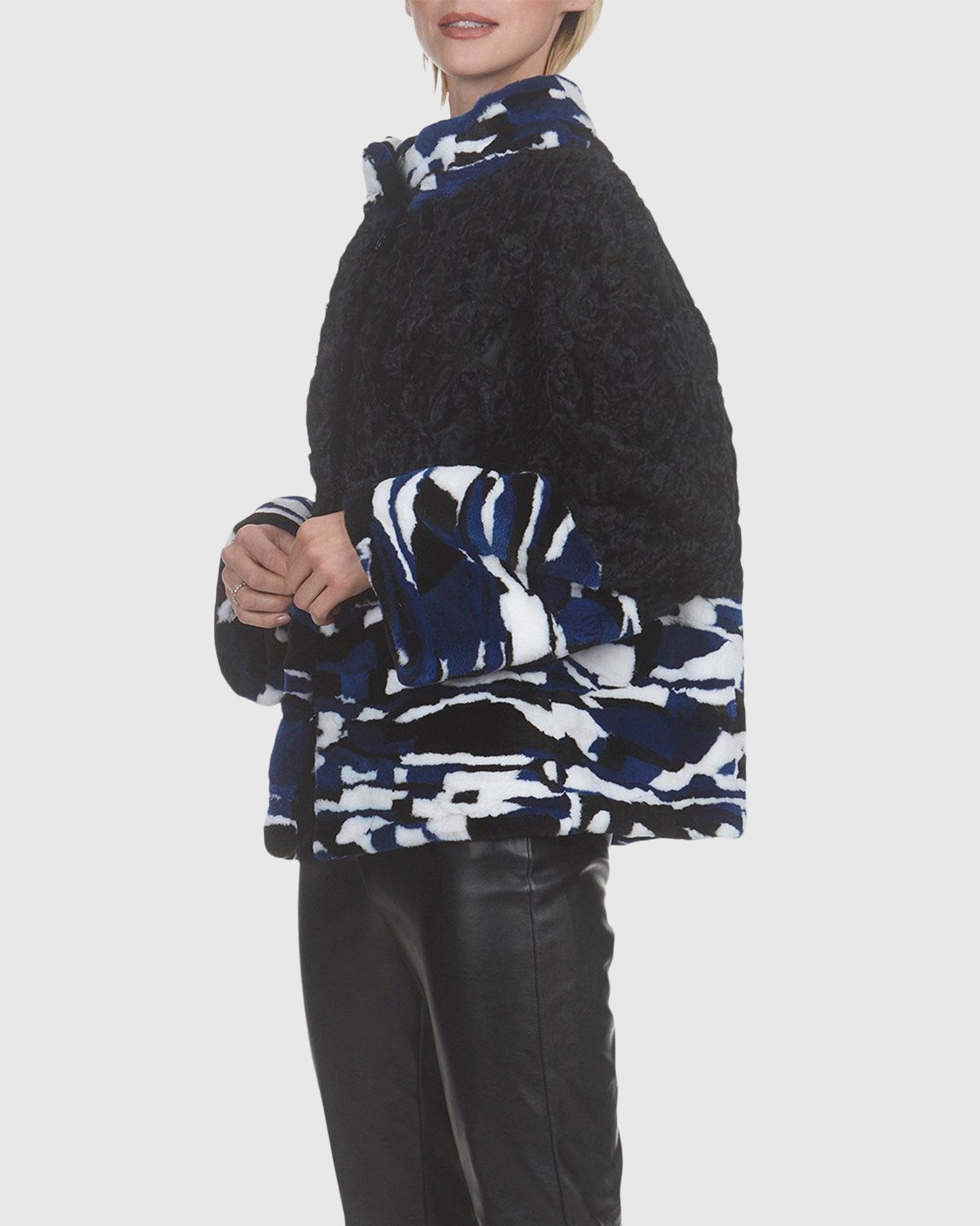 Lamb And Mink Sections Jacket | Black/Military