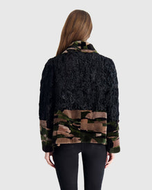Lamb And Mink Sections Jacket | Black/Camoflage