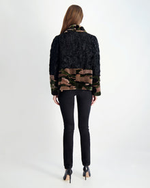 Lamb And Mink Sections Jacket | Women | Black x Camoflage