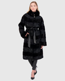 Lamb And Mink Sections Short Coat | Black