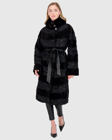 Lamb And Mink Sections Short Coat | Black