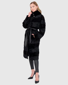 Lamb And Mink Sections Short Coat | Black