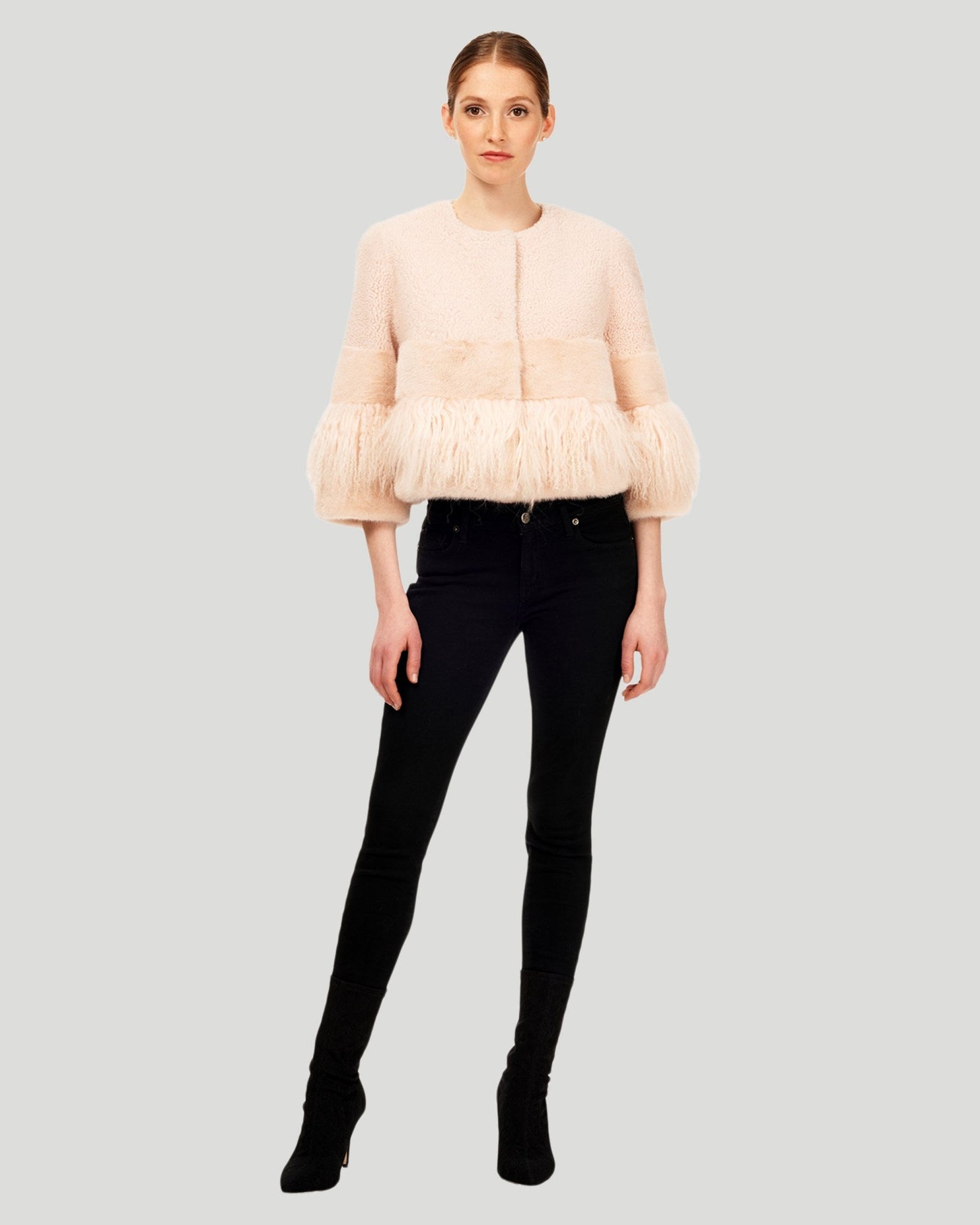 Lamb Bolero With Mink Trim | Women | Peach