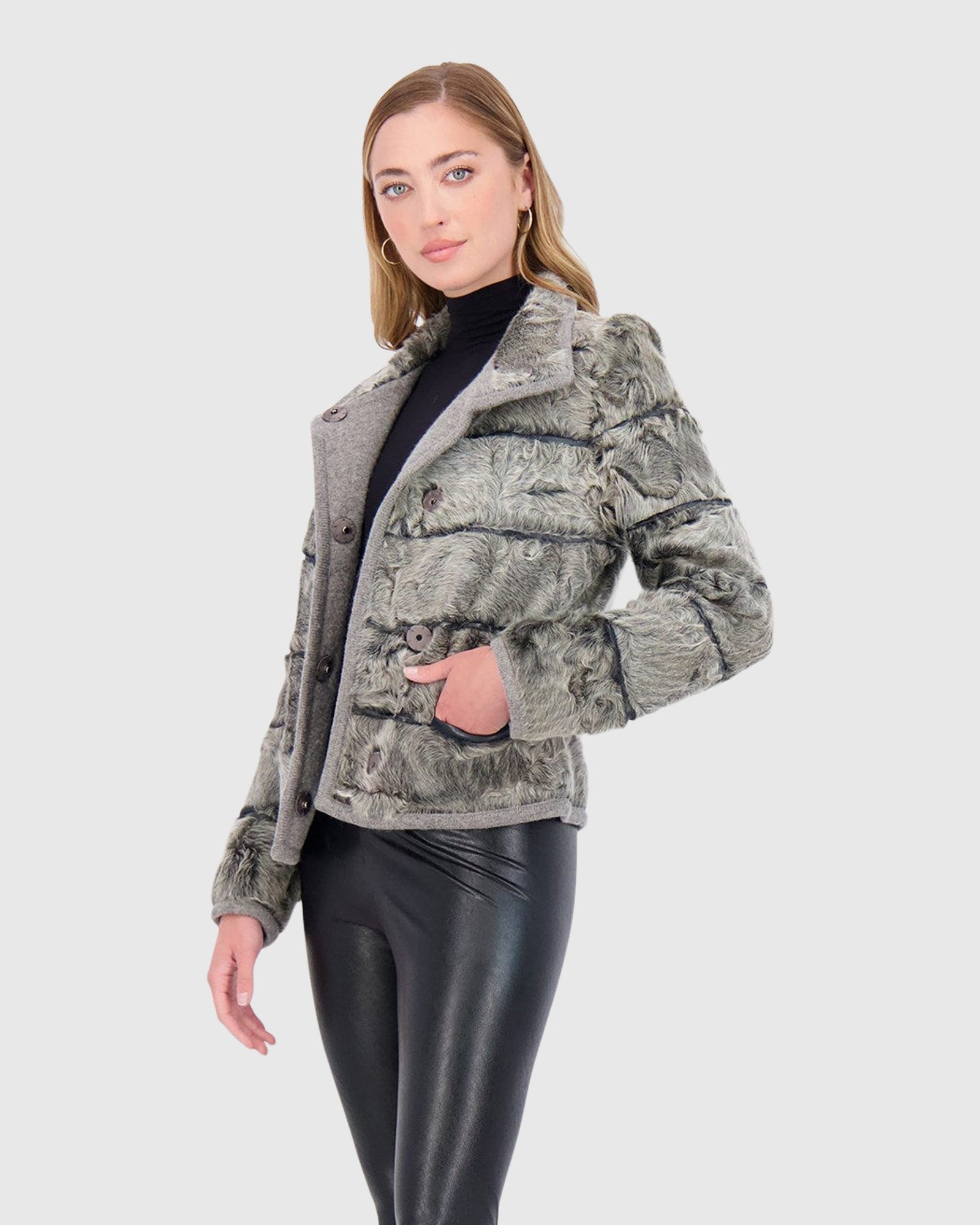 Lamb Horizontal Jacket With Knit Lining | Light Gray