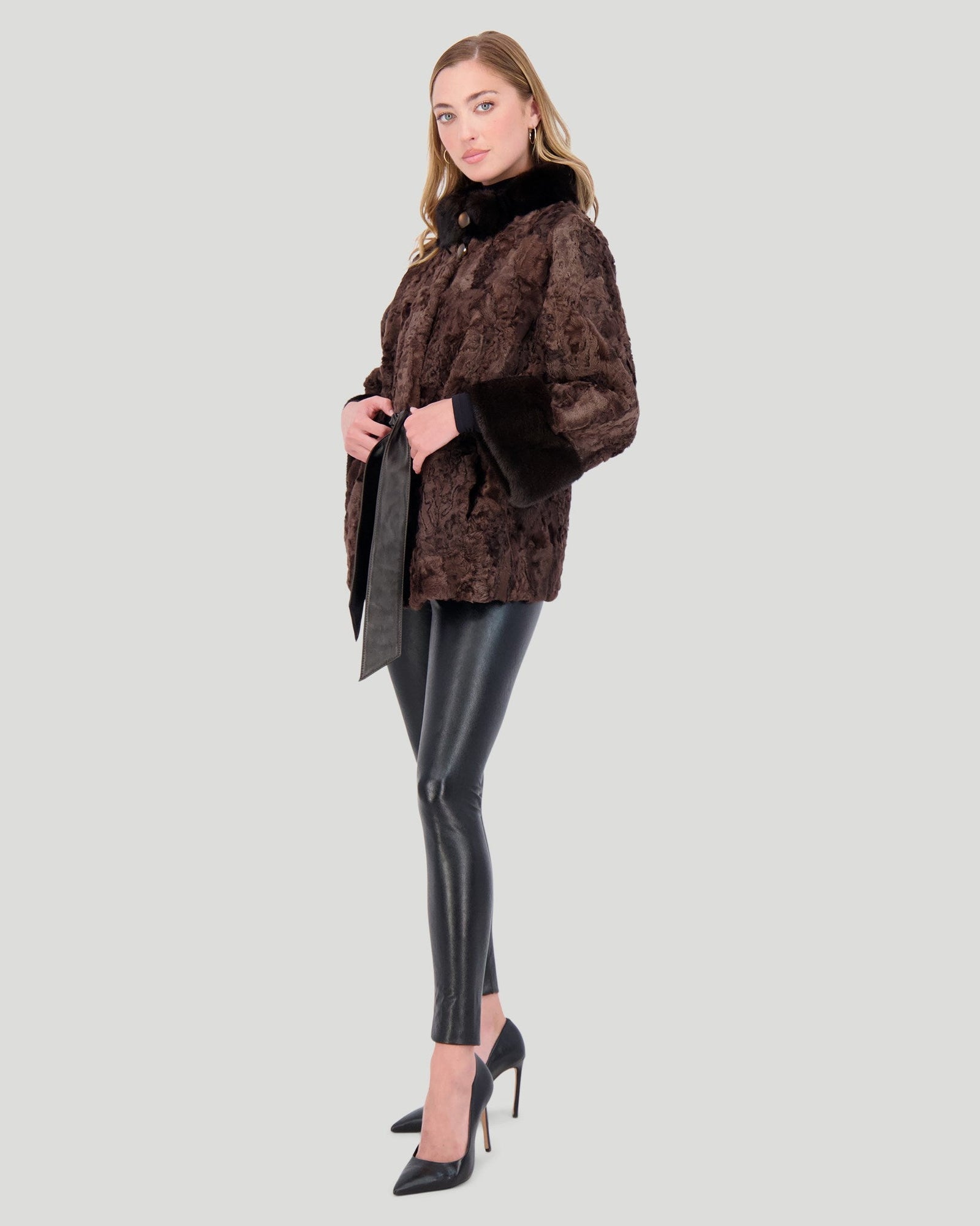 Lamb Jacket With Mink Collar | Women | Dark Brown