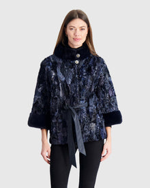 Lamb Jacket With Mink Stand Collar | Sky Blue