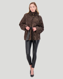 Lamb Jacket With Mink Stand Collar | Women | Brown (V2)