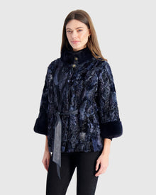 Lamb Jacket With Mink Stand Collar | Sky Blue