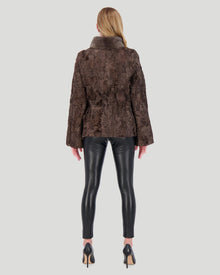 Lamb Jacket With Mink Stand Collar | Women | Brown (V2)