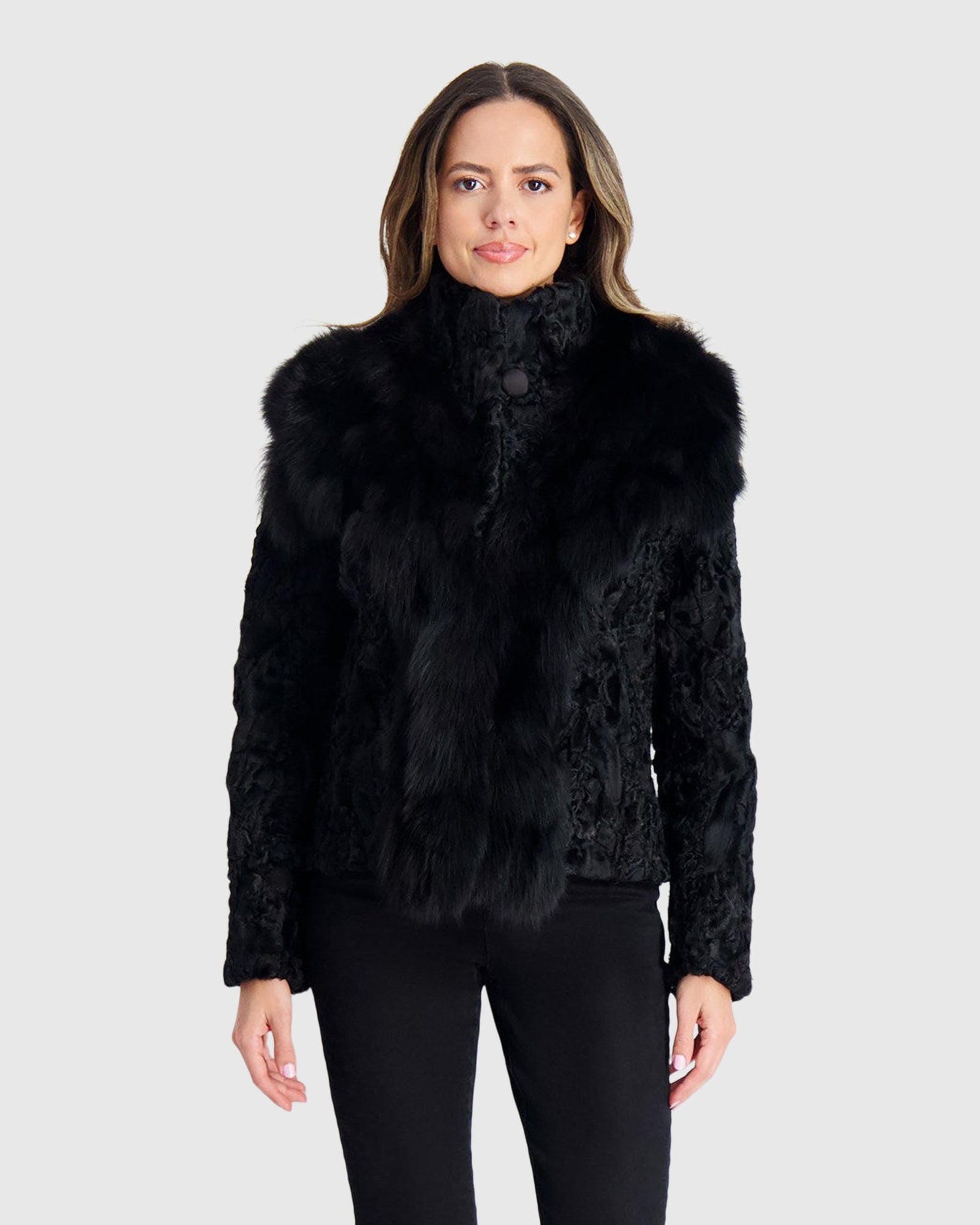 Lamb Sections Jacket With Fox Trim | Black