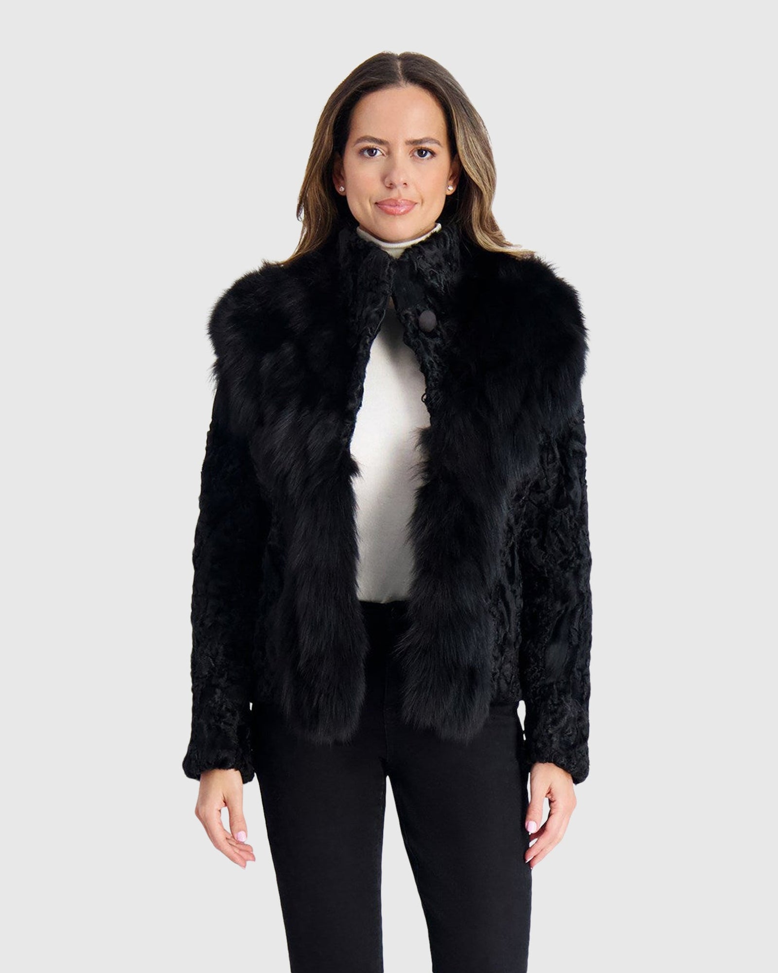 Lamb Sections Jacket With Fox Trim | Black