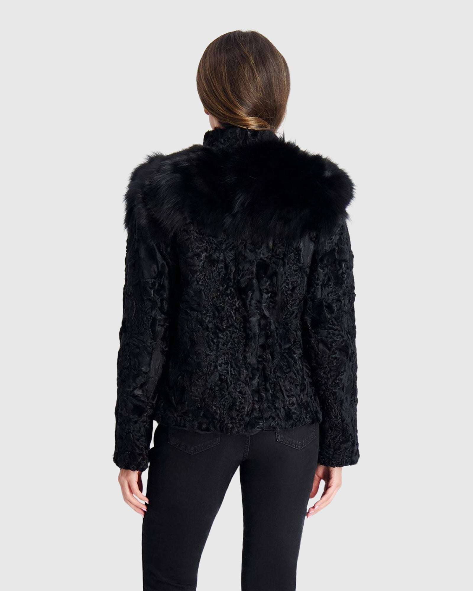 Lamb Sections Jacket With Fox Trim | Black