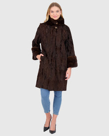 Lamb Sections Short Coat With Mink Stand Collar | Brown