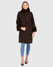 Lamb Sections Short Coat With Mink Stand Collar | Brown