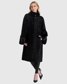 Lamb Short Coat With Mink Trim | Black