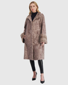 Lamb Short Coat With Mink Trim | Beige