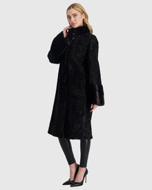 Lamb Short Coat With Mink Trim | Black