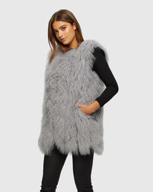 Lamb Vertical Layer Vest With Grosgrain Ribbon | Gray