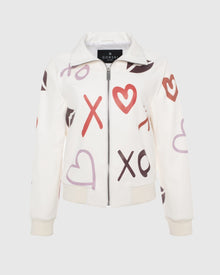 Leather Bomber Jacket | White/Xo Multi