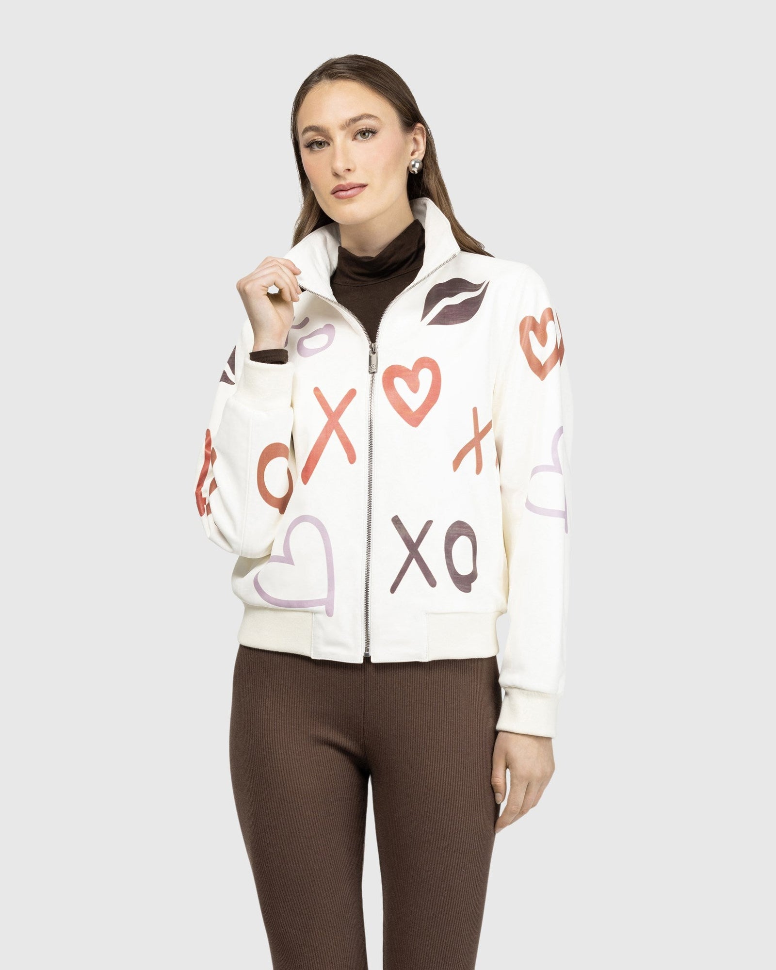 Leather Bomber Jacket | White/Xo Multi