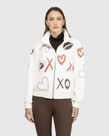 Leather Bomber Jacket | White/Xo Multi