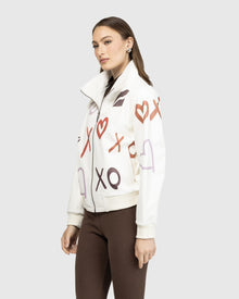 Leather Bomber Jacket | White/Xo Multi