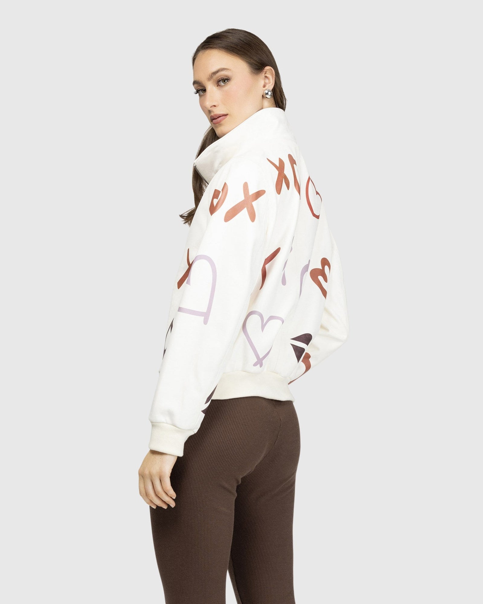 Leather Bomber Jacket | White/Xo Multi