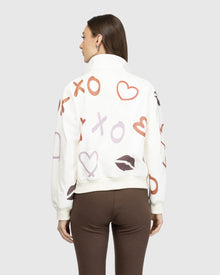 Leather Bomber Jacket | White/Xo Multi