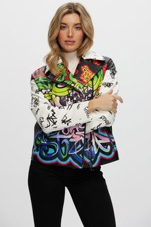 Leather Moto Jacket | Women | Graffiti Print